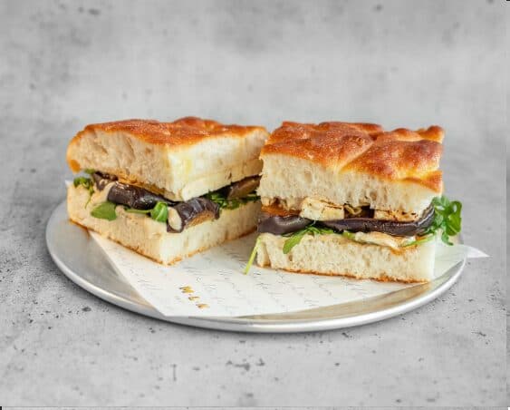 MLK Deli Vego Let's Go sandwich with grilled halloumi and vegetables